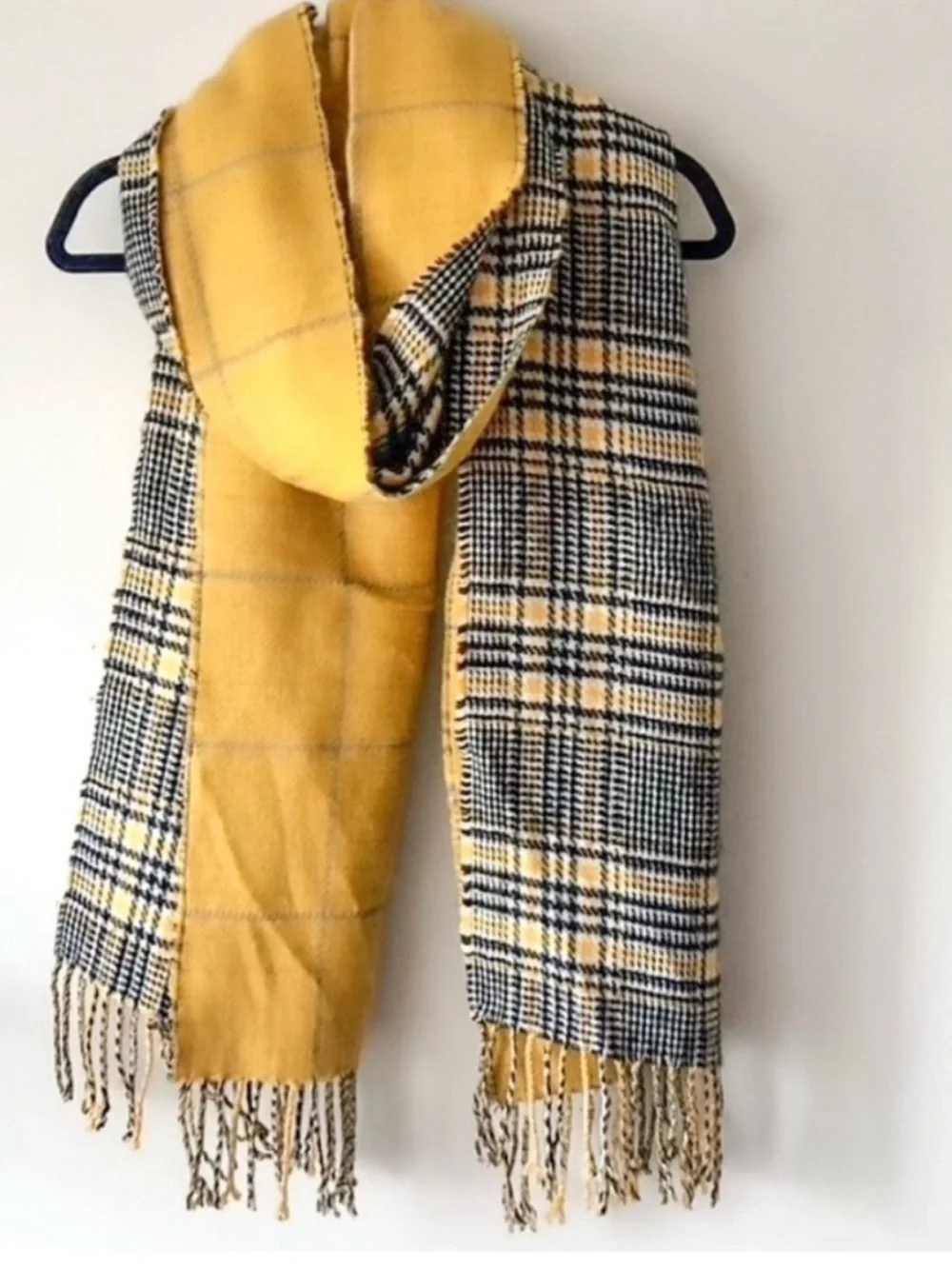 Topshop Yellow and Black Plaid Reversible Scarf